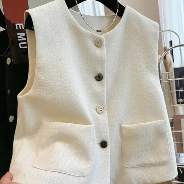 Women's round neck sleeveless vest dress in polyester bandage fabric, French-inspired style