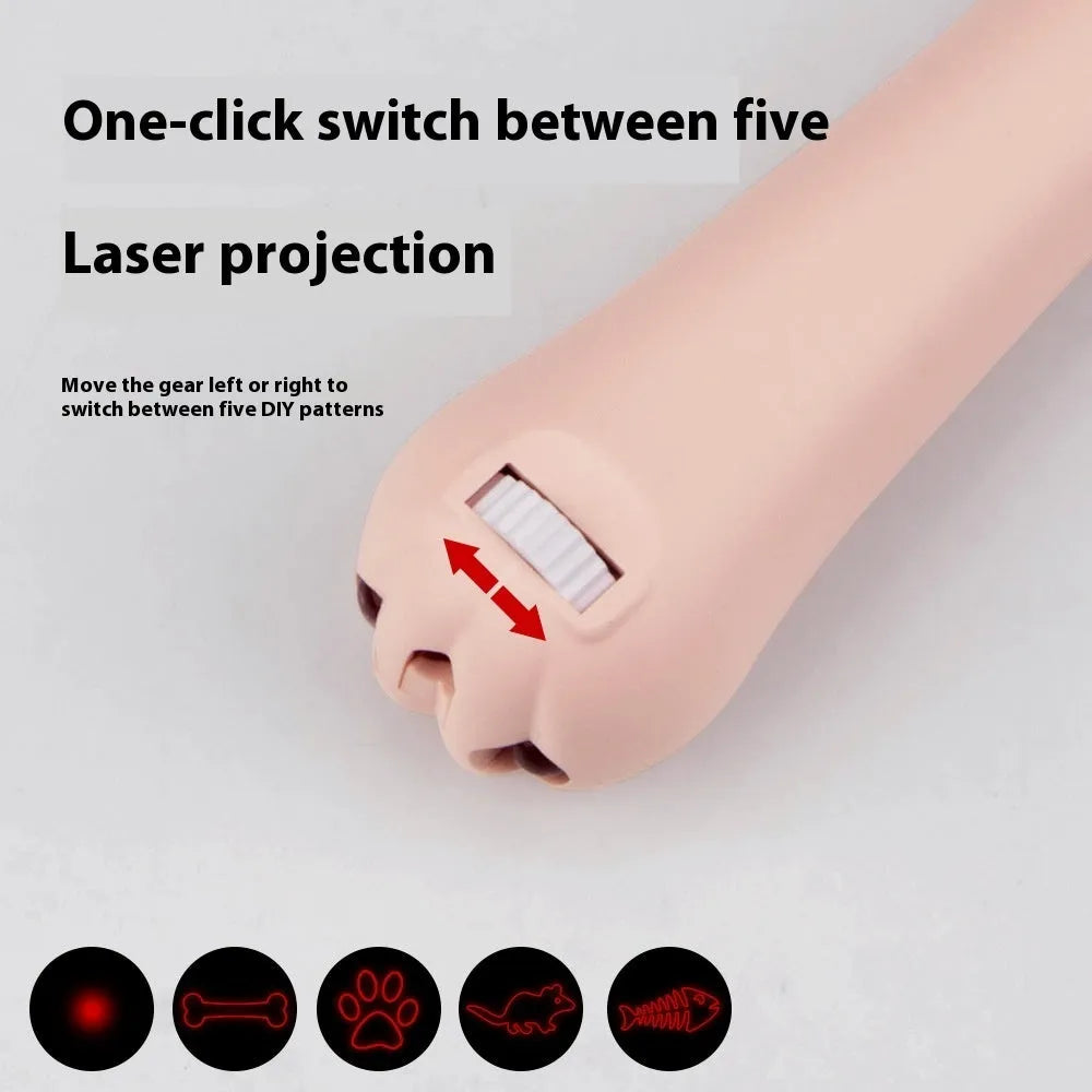 Infrared cat laser toy in blue plastic with five pattern projection functions and included cat teasing stick
