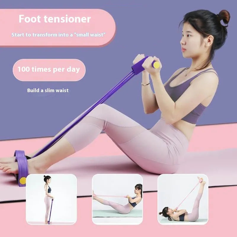 Yoga four piece fitness set with leg stretching device, yoga ring, pedal tensioner and figure eight rope