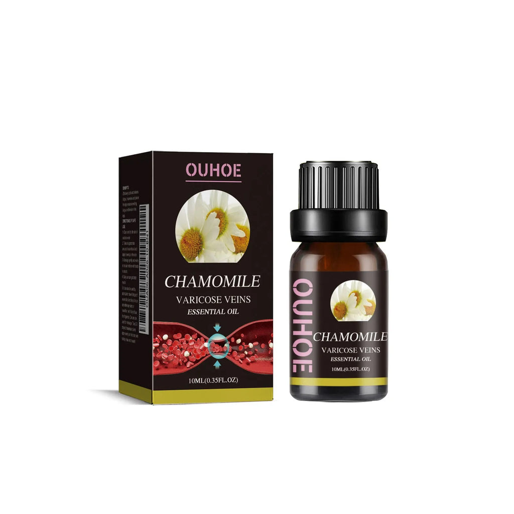 10ml bottle of pure chamomile essential oil for leg care and massage