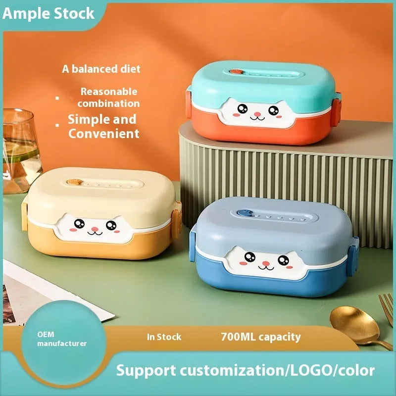 A square, solid-colour plastic divided lunch box, shown in dark blue, suitable for children and adults.