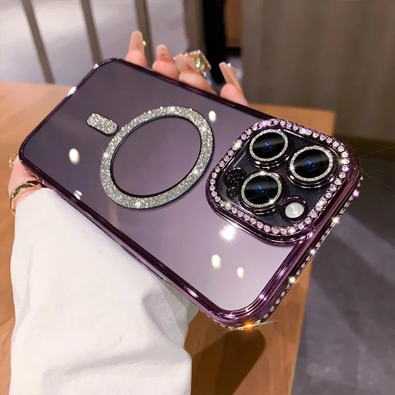 Wireless magnetic soft silicone iPhone case in deep purple colour with electroplating accents
