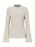 Long sleeve round neck top with lantern sleeves and sunken stripe detail in slim black casual styling