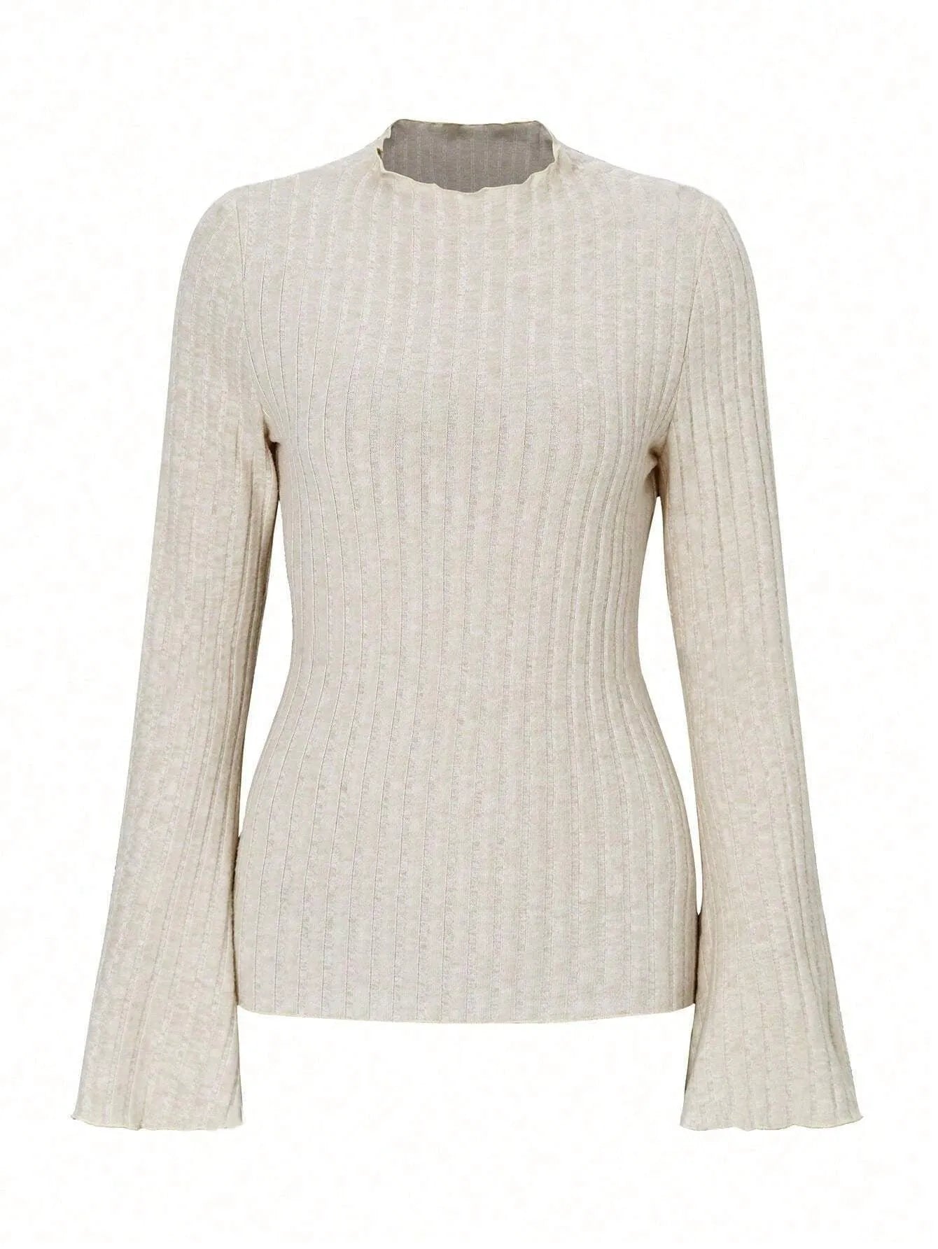 Long sleeve round neck top with lantern sleeves and sunken stripe detail in slim black casual styling
