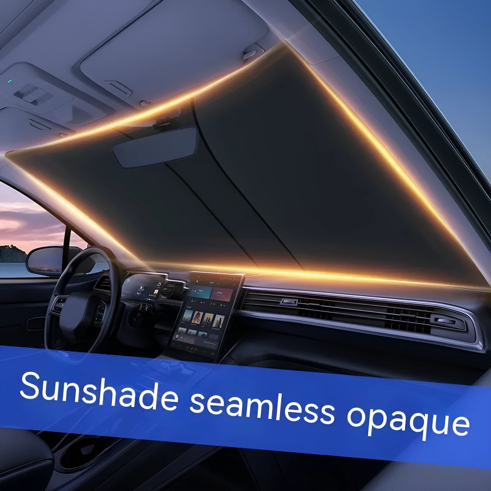 Double ring car sun shade with titanium silver NC fabric for front windscreen heat protection