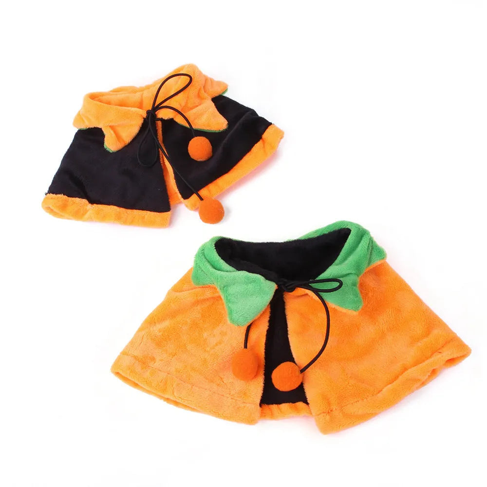 Orange plush pumpkin Halloween cloak for a dog or cat shown in size M.