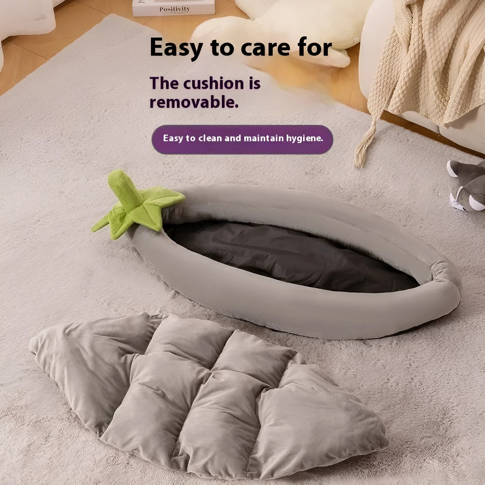 Washable cloth dog mat shown in purple, sized for a medium dog crate.