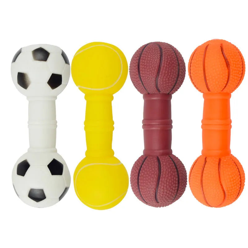 Brown PVC football dumbbell shaped dog toy with squeaker for chewing play