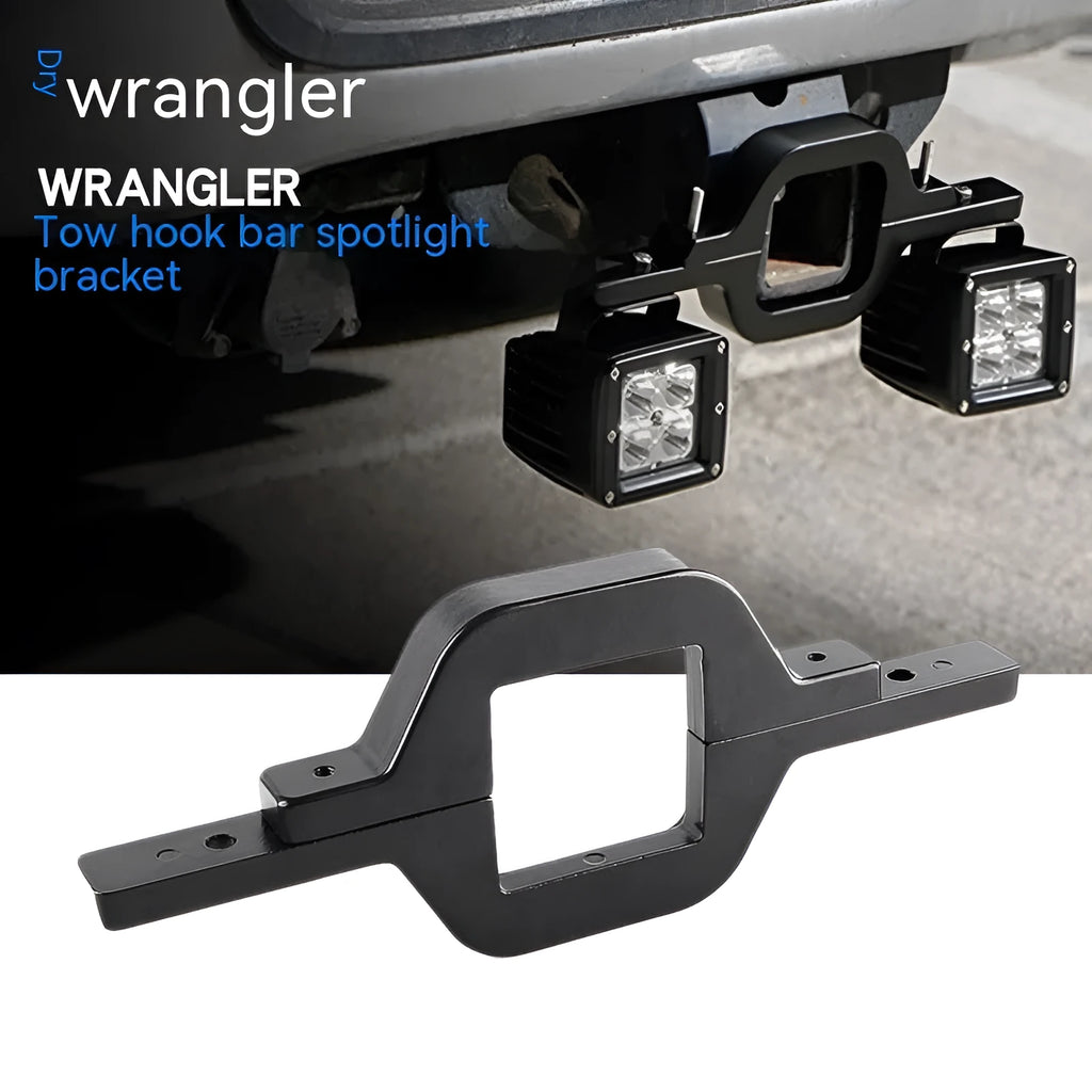 Black aluminium alloy LED reverse light mounting bracket for a Jeep Wrangler.