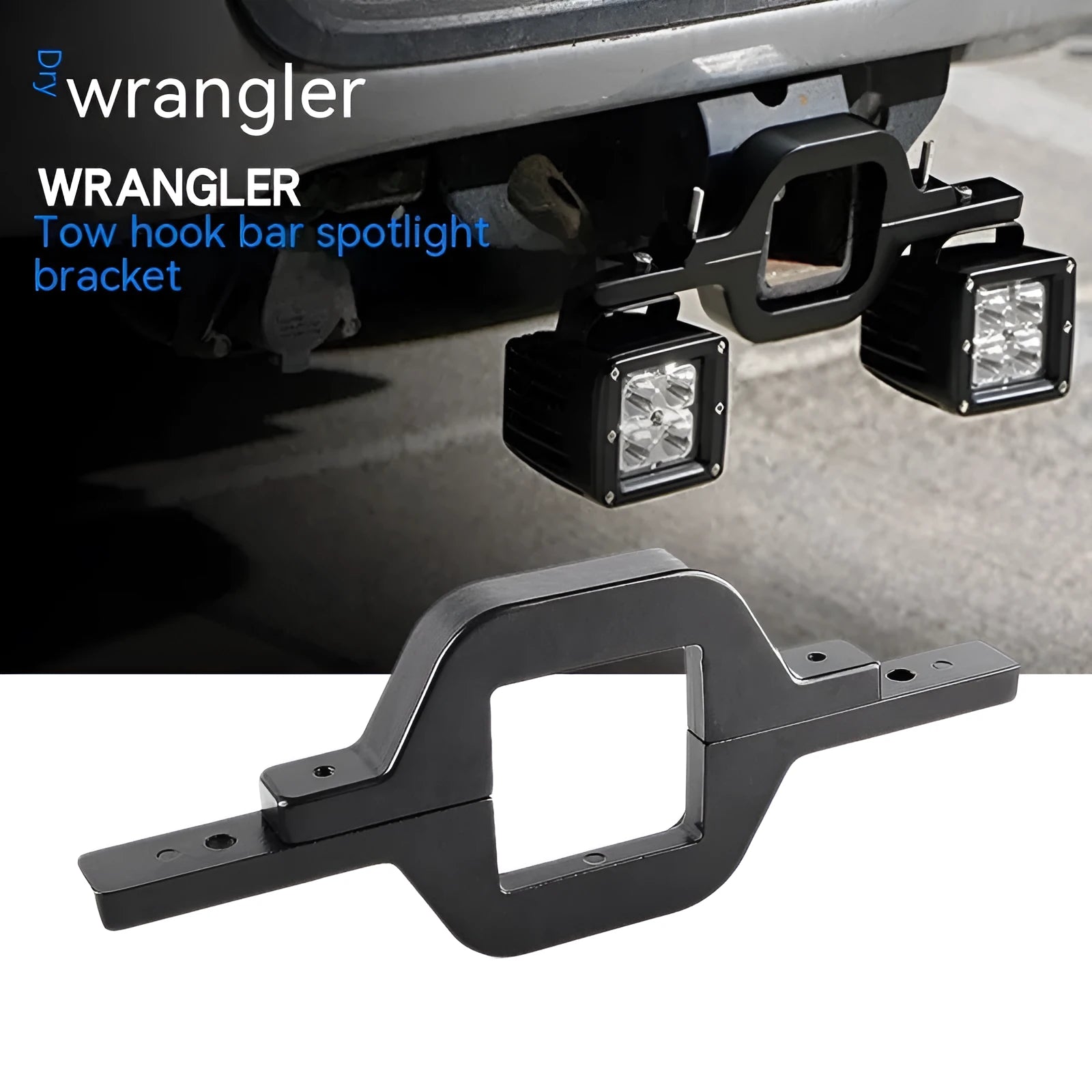 Black aluminium alloy LED reverse light mounting bracket for a Jeep Wrangler.