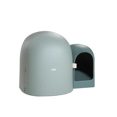 Enclosed oversized cat litter box in three colour options showing dimensions 67.7cm long by 49cm wide