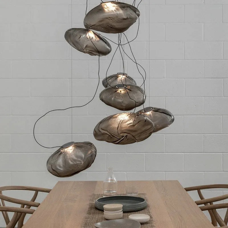 Postmodern light luxury glass decorative chandelier in amber clear or smoke grey with E27 fitting
