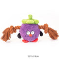 Green and purple plush rope knot dog toy with tug of war design for interactive play and dental care