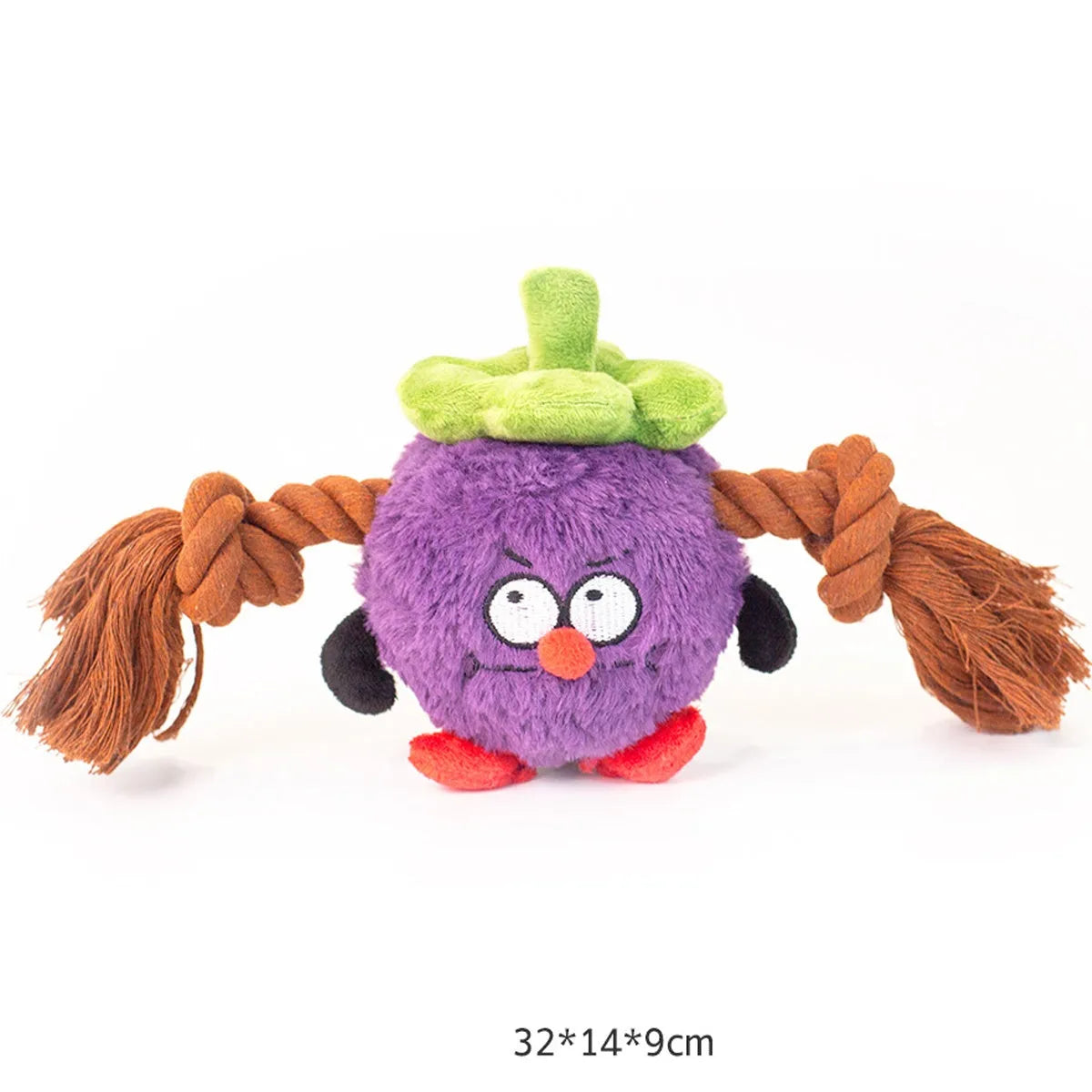 Green and purple plush rope knot dog toy with tug of war design for interactive play and dental care