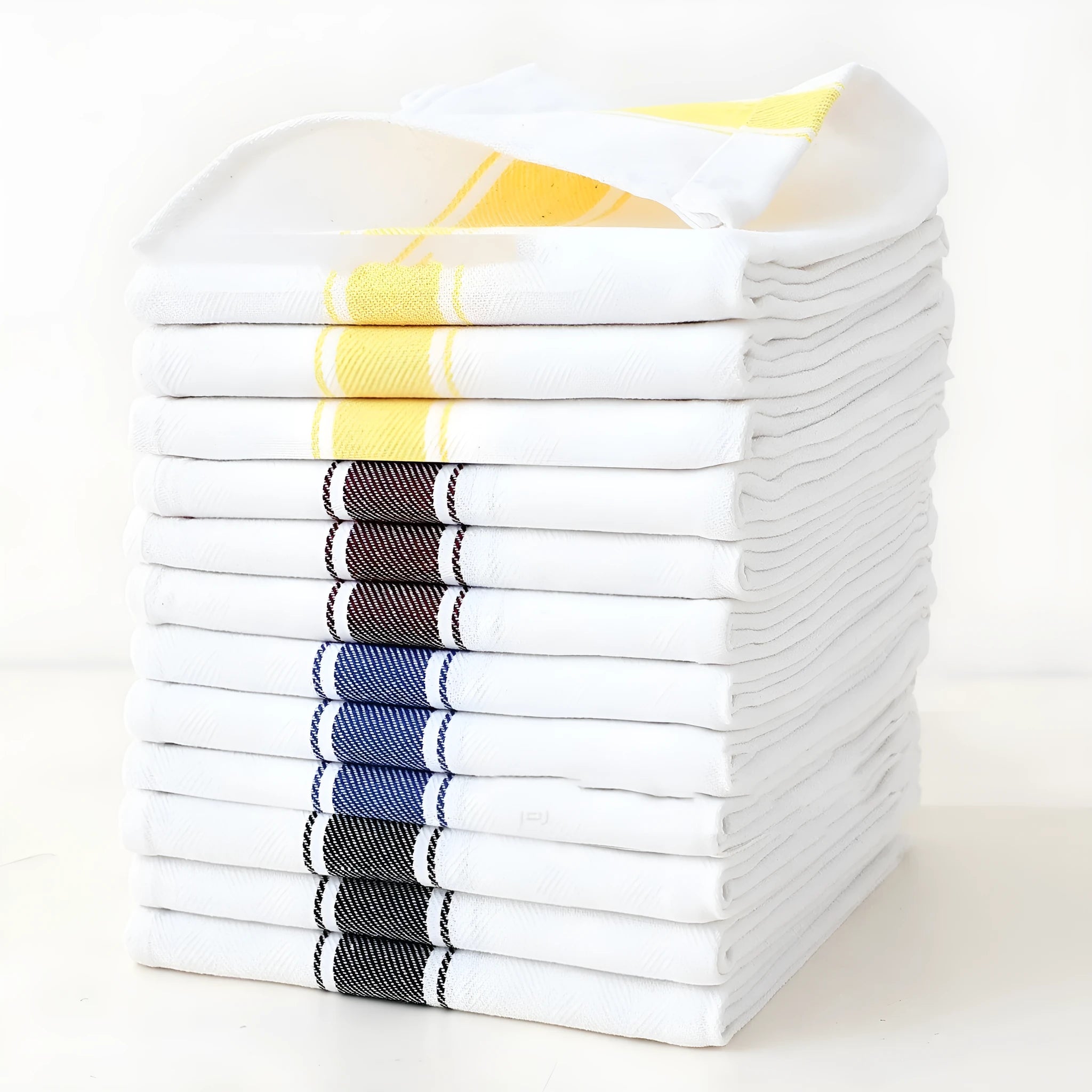 Cotton polyester blended kitchen dish towels with striped pattern in assorted colours