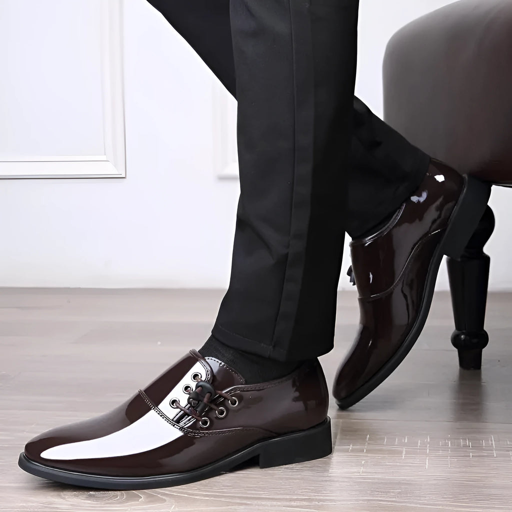 Men's black and brown formal business shoes with artificial PU upper and rubber sole