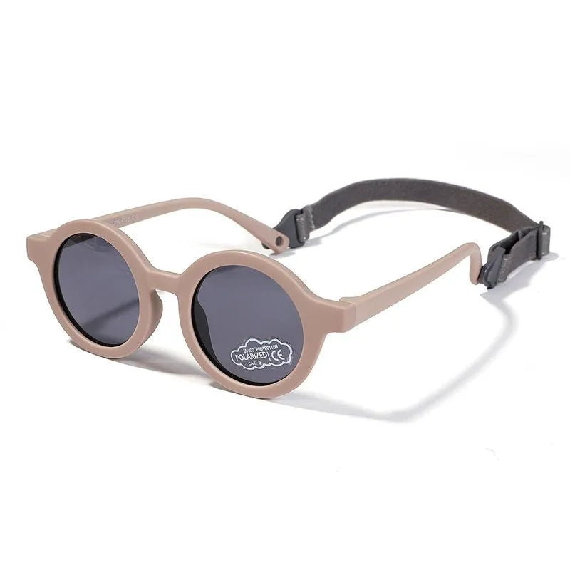 Children's silicone sunglasses with round frame and polarised lenses in multiple colours for 0-3 year olds
