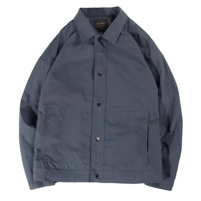 Men's thin single-layer polyester jacket in Korean style, shown in light gray colour.
