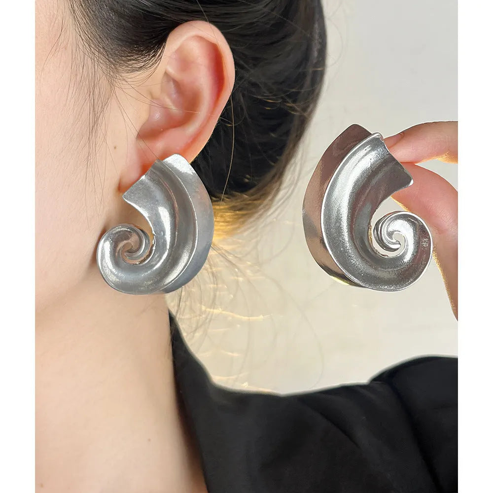 Geometric retro ear studs in gold and silver electroplated alloy, approximately 5cm size with stud fastening