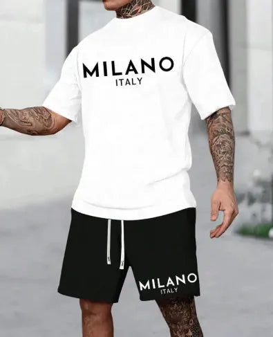 Men's short sleeve polyester suit set with matching shorts in multiple colour options