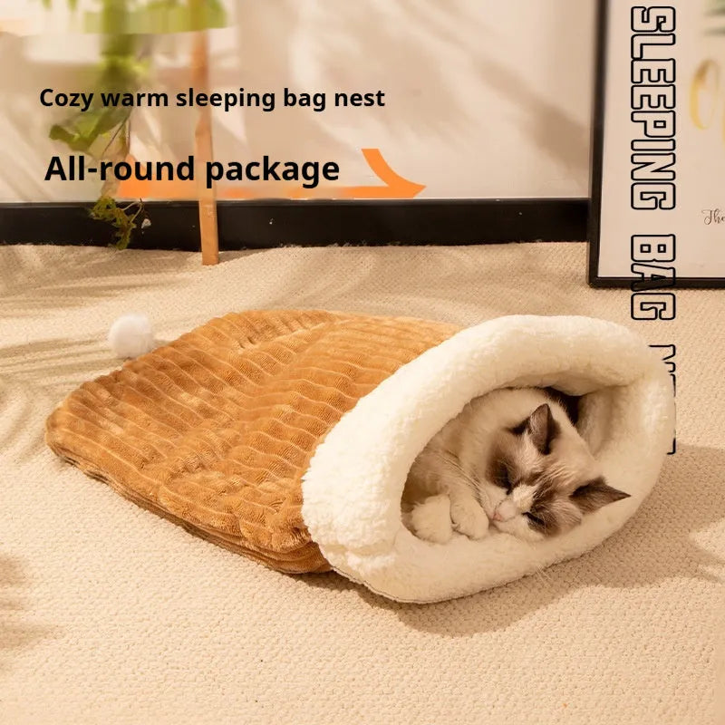 Flannel cat sleeping bag nest bed with print design, dimensions 50cm by 40cm