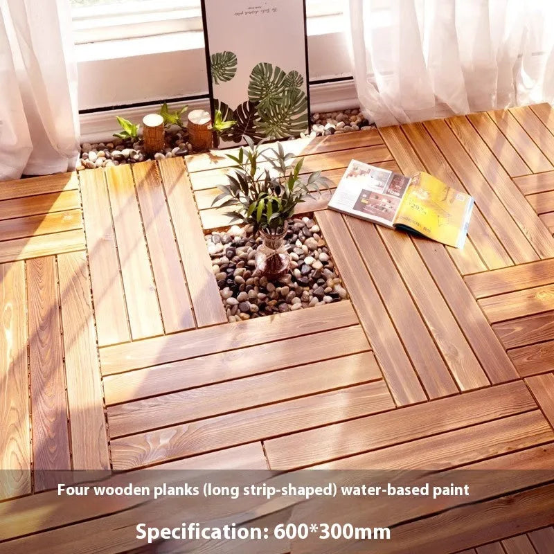 Set of square camphor pine flooring boards with a thickened profile and brushed durable finish