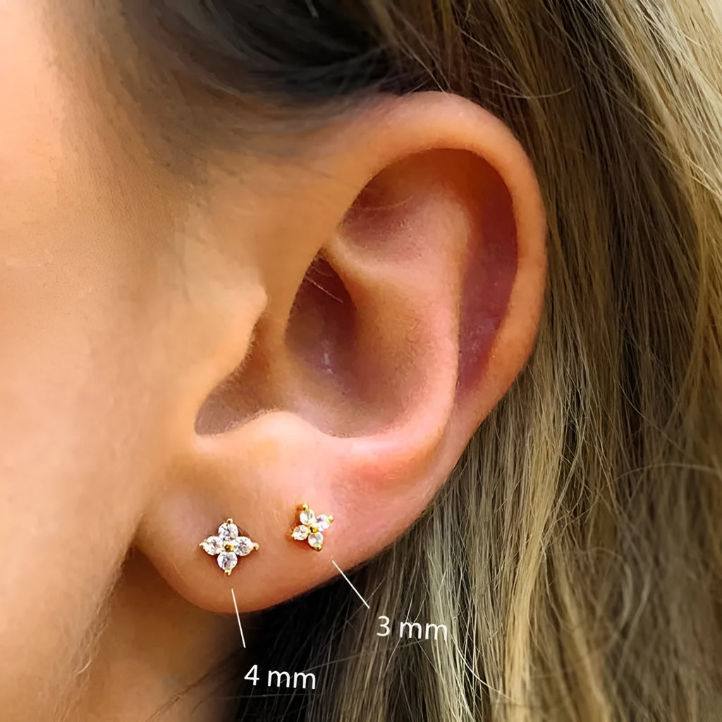 S925 sterling silver petal crystal flowers stud earrings in gold and platinum plating options.