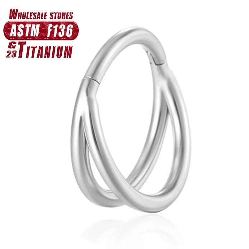 Titanium alloy fork nose ring for body piercing in silver colour on a grey background.