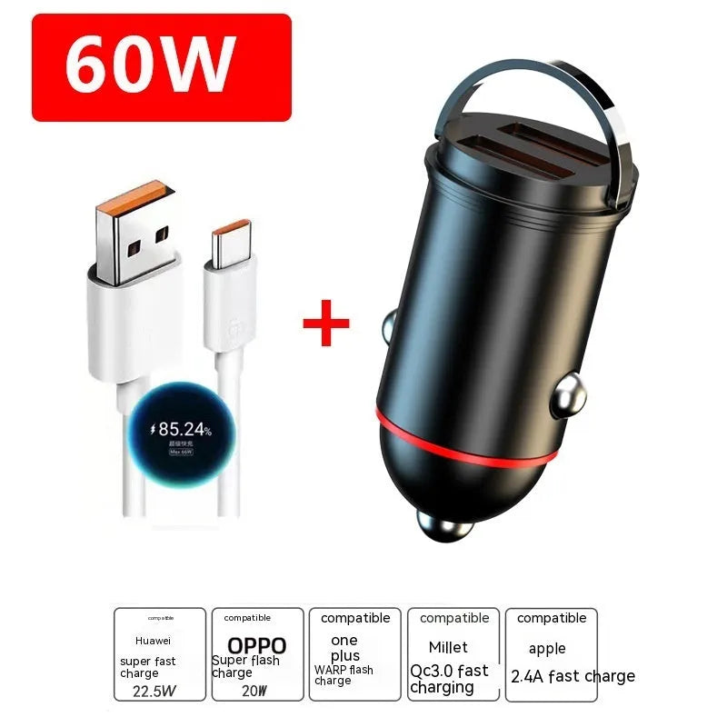 Black zinc alloy car charger compact design for vehicle USB charging
