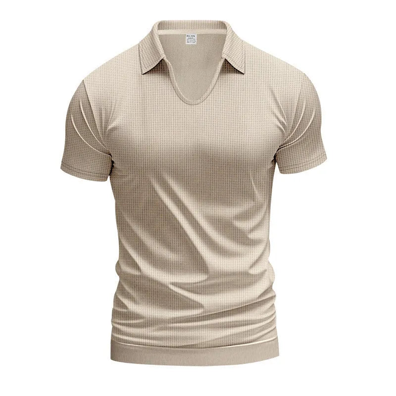 Men's casual V-neck short sleeve t-shirt in cotton blend fabric available in six colours with loose fit