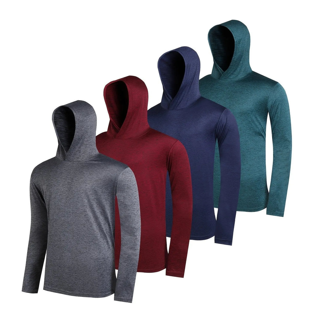 4-piece men's lightweight polyester hoodie set displayed in multiple colour options with size range S to XXXL