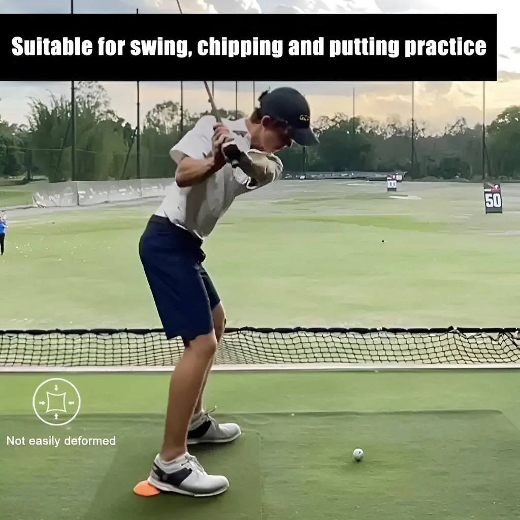 Orange-red golf training mat for centre of gravity practice with natural rubber construction