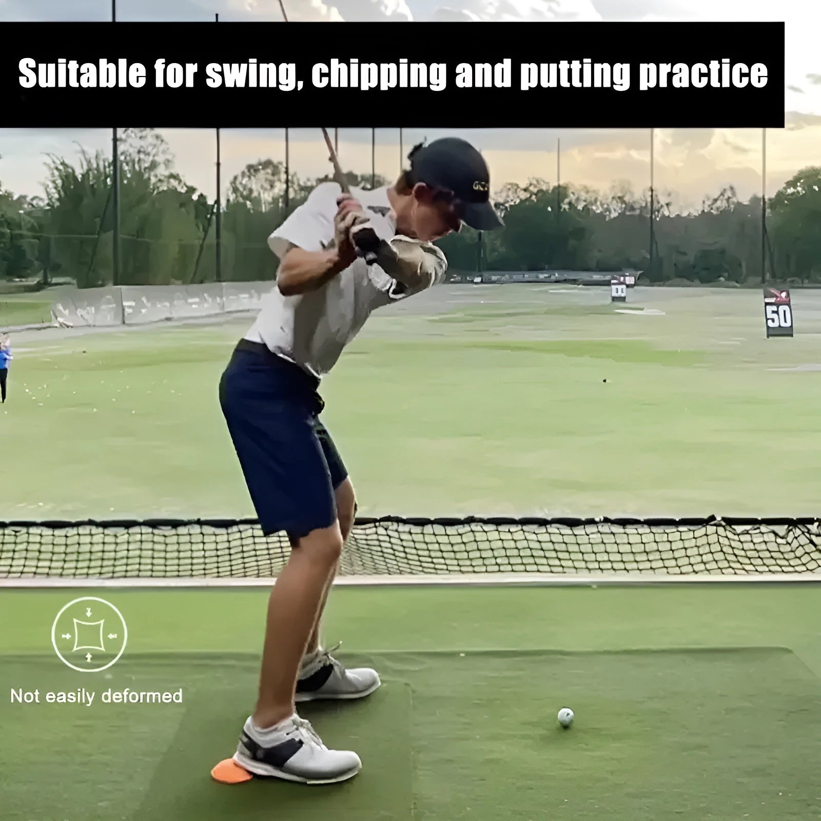 Orange-red golf training mat for centre of gravity practice with natural rubber construction