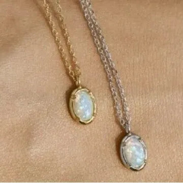 S925 silver geometric oval jelly opal pendant necklace with gold plating on silver chain