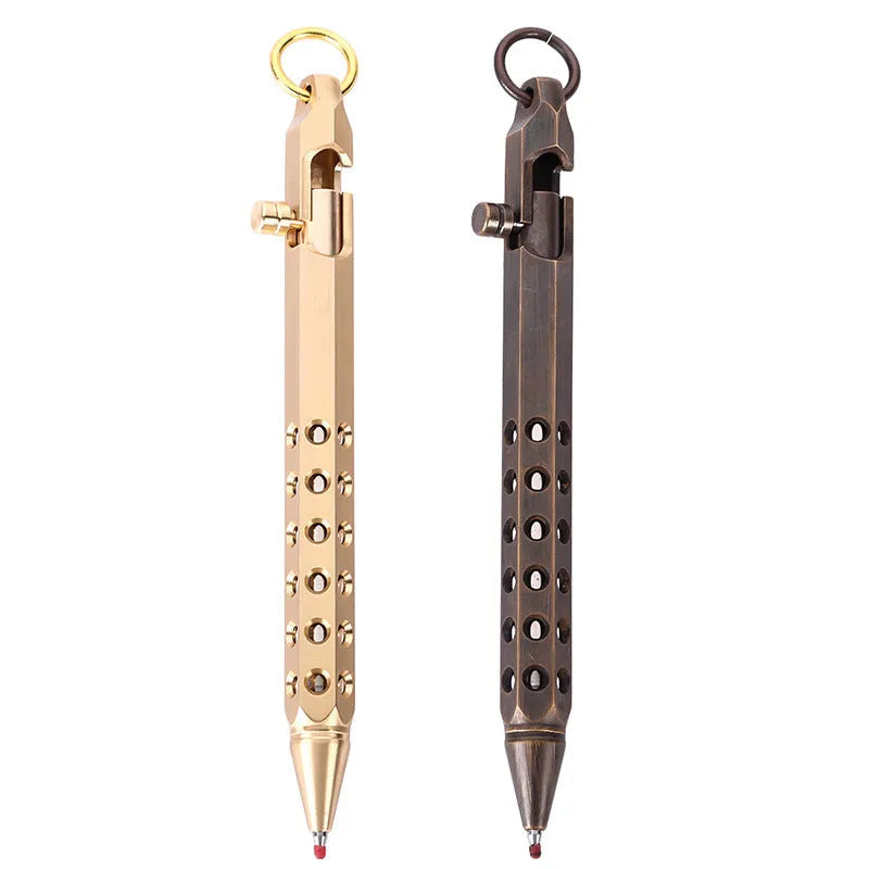 Retro brass hexagonal bolt pen with 6-angle machine signature design and 0.5mm writing tip