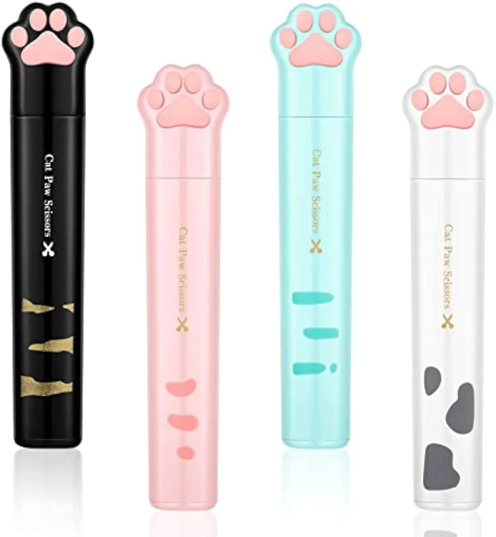Cat paw mini folding scissors in four colours with stainless steel blades measuring 8.7 cm