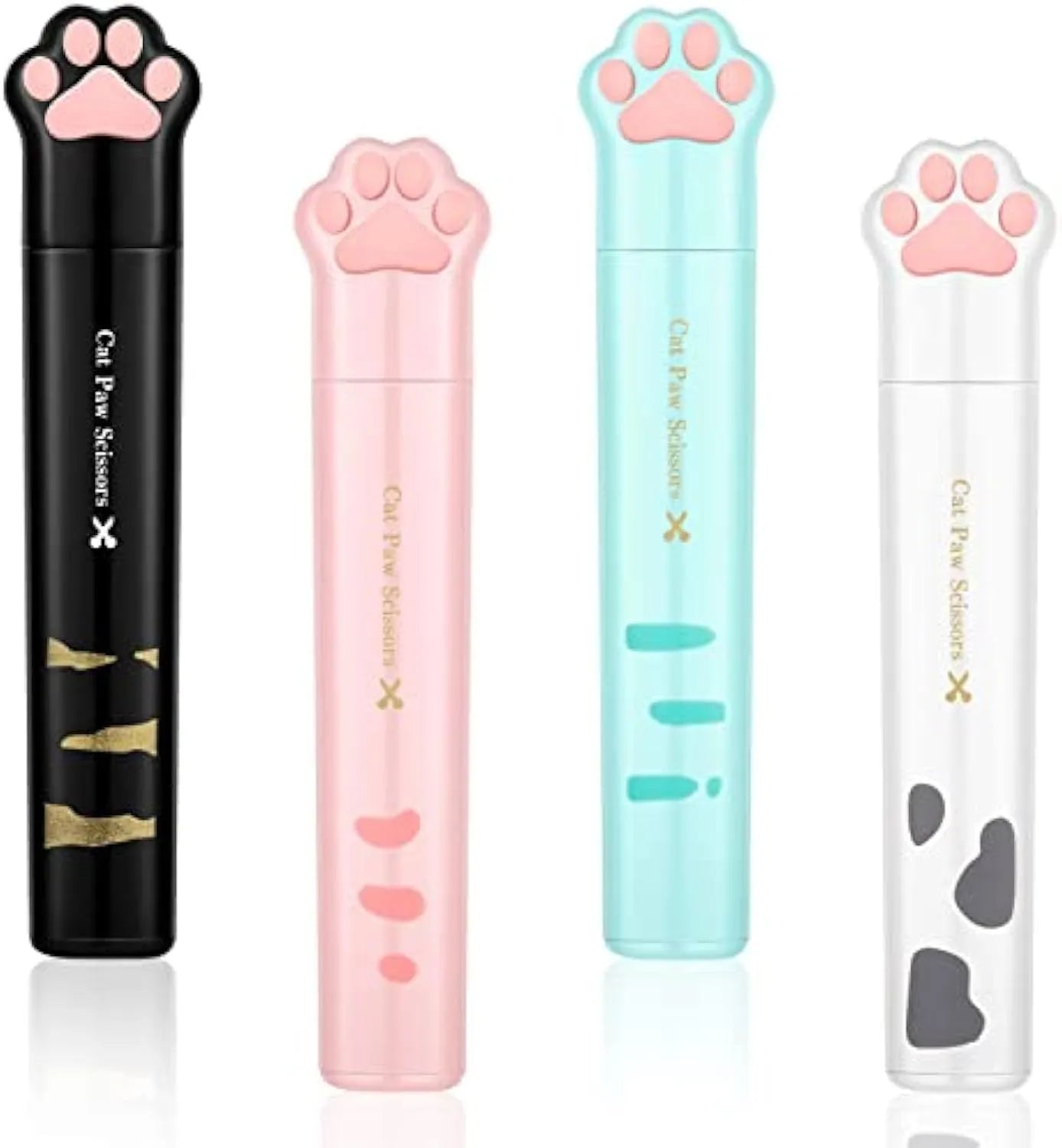 Cat paw mini folding scissors in four colours with stainless steel blades measuring 8.7 cm