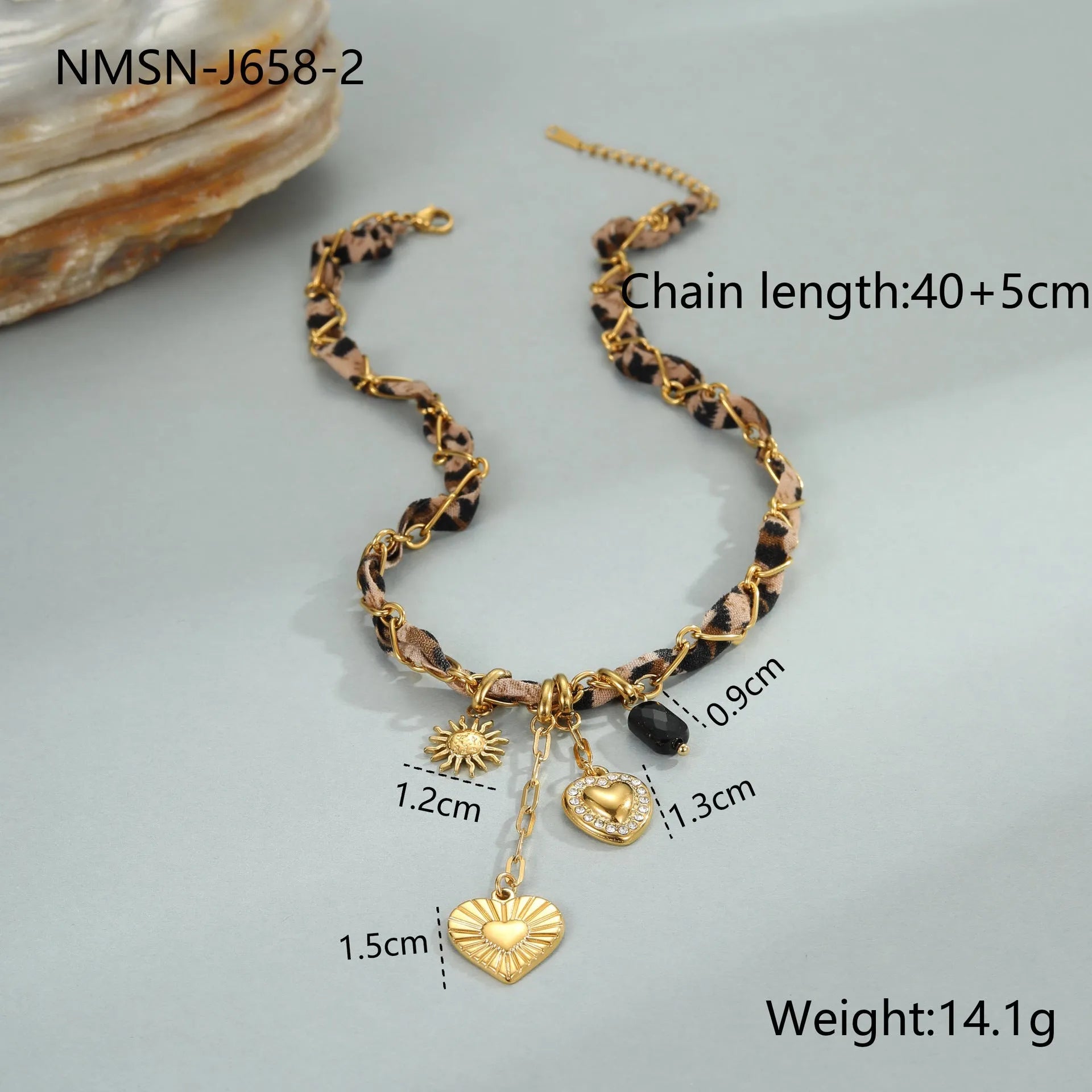 Geometric leopard love pendant stainless steel necklace with adjustable chain for women