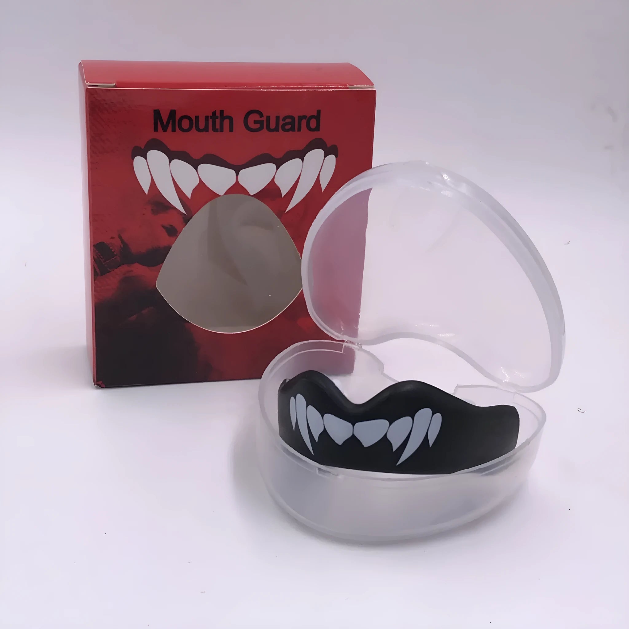 Adult boxing mouthguard with printed teeth design for martial arts and combat sports protection
