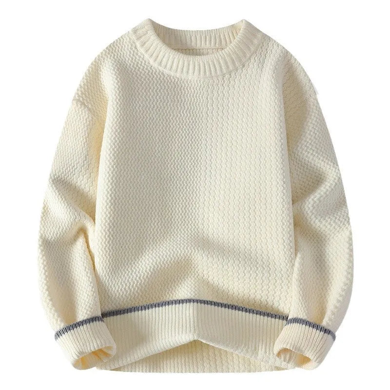 Men's round neck polyester blend sweater in loose fit with long sleeves