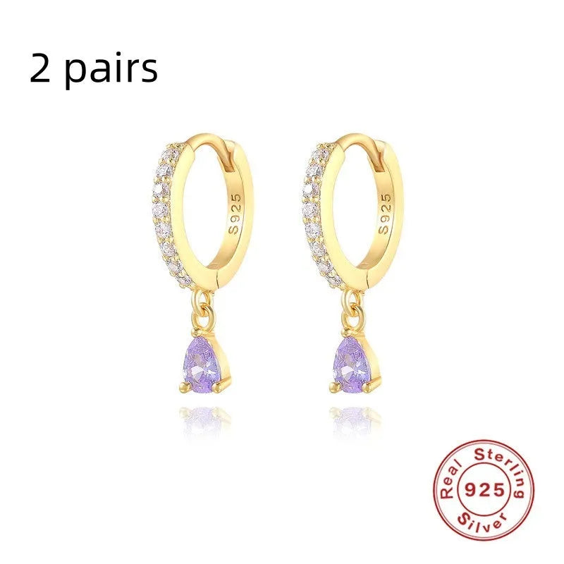 S925 sterling silver water drop earrings with geometric shape and diamond/gemstone accent options
