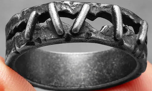 Stainless steel gothic ring with dark punk stitching style and double ring design