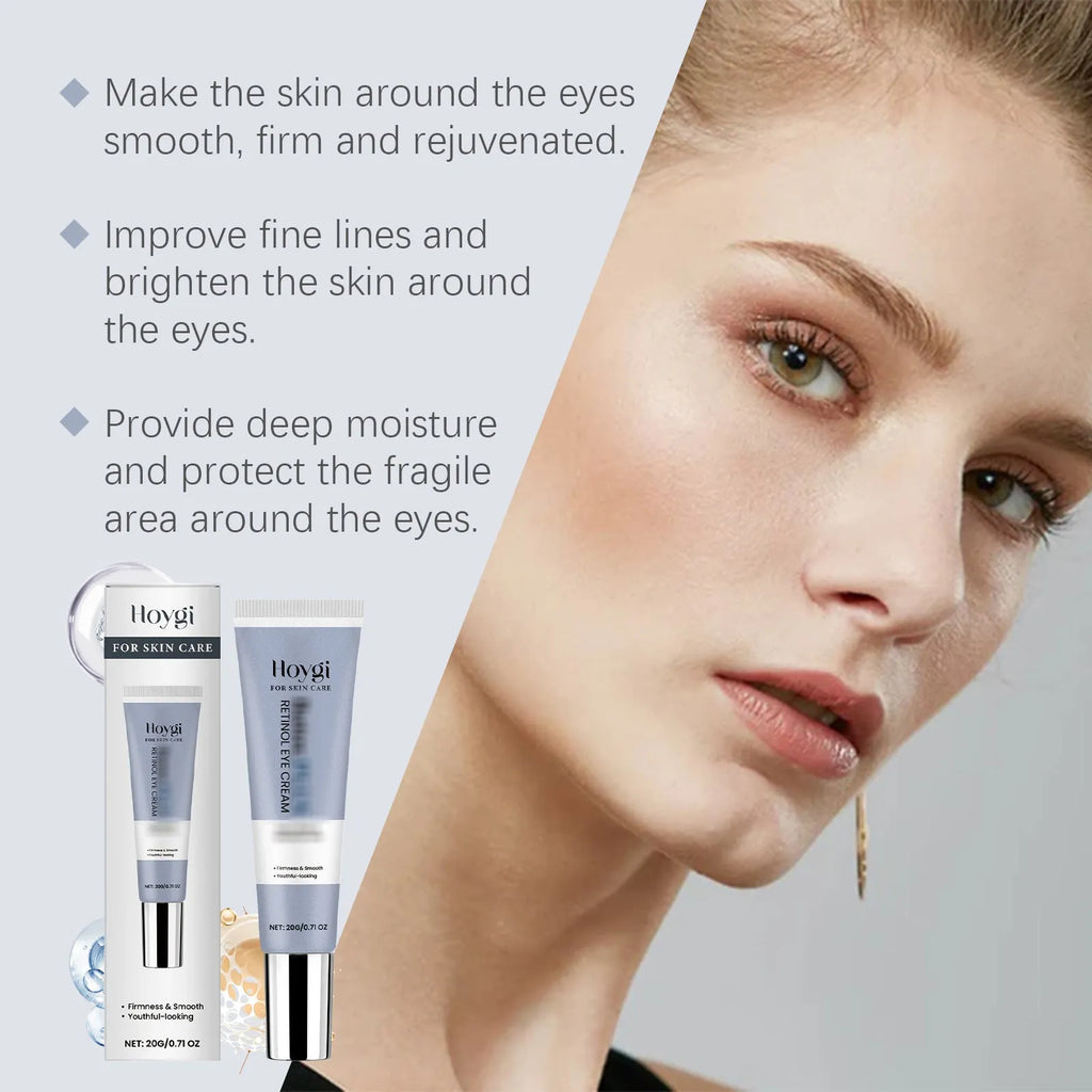 Retinol eye cream tube with moisturising formula, 20g net content, 12.1cm length