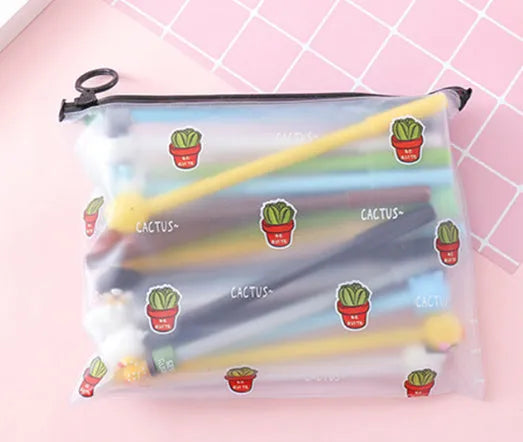 Plastic pen case containing 20 cartoon style 0.5mm black neutral pens