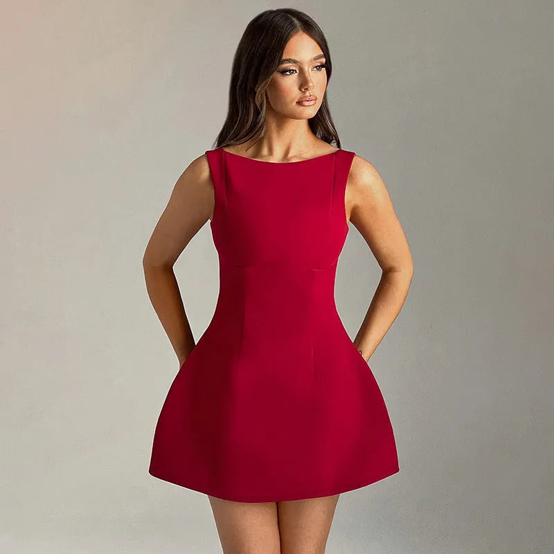 Slim-fitting backless summer dress in sleeveless short design with high waist