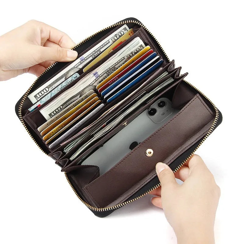 Genuine leather long bifold wallet for women with RFID protection in a choice of six solid colours.