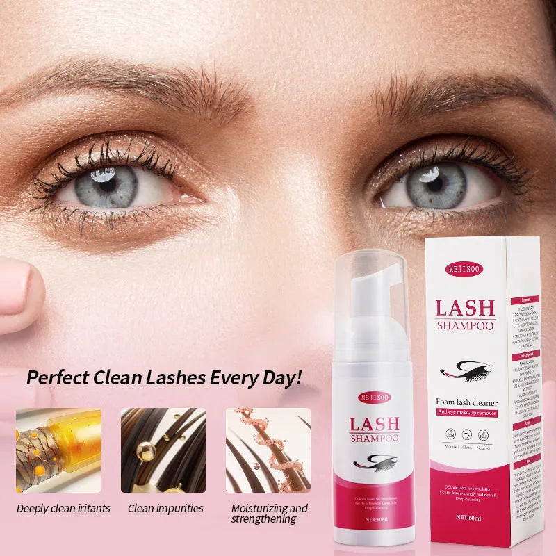 LASH SHAMPOO Mousse eyelash cleaning solution 60ml bottle with soft foam formula