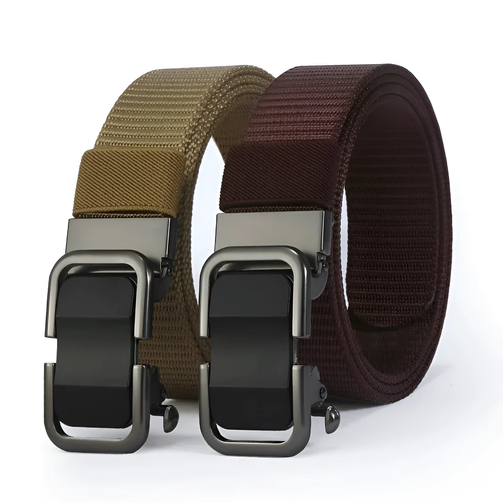 Men's navy blue nylon canvas belt with a silver alloy toothless buckle on a 120cm strap.