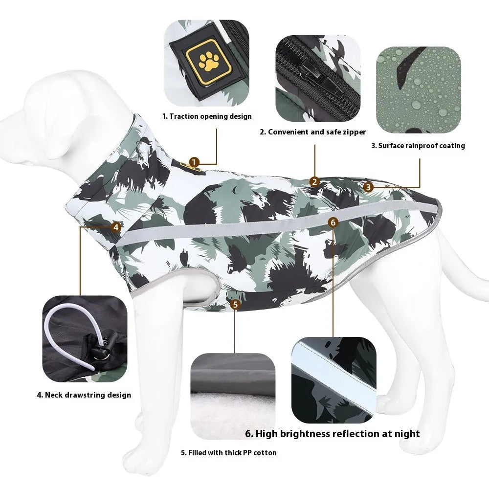Reflective dog warm shell jacket in thick polyester fabric for winter outdoor walks