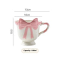 Ceramic heart bow mug with 301-400ml capacity in black pink or white powder colour
